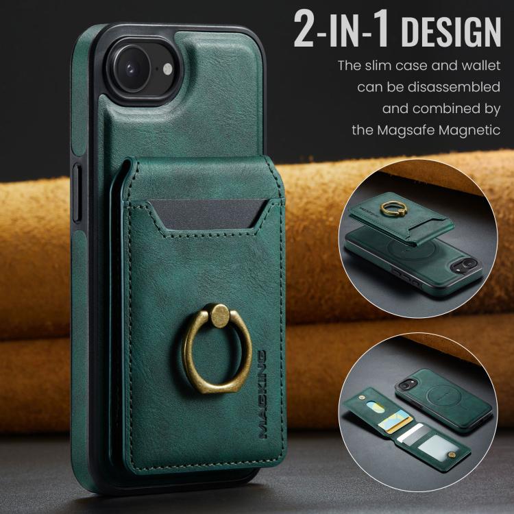 For iPhone 17e / 16e MAGKING K1 MagSafe Detachable Wallet RFID Back Cover Phone Case