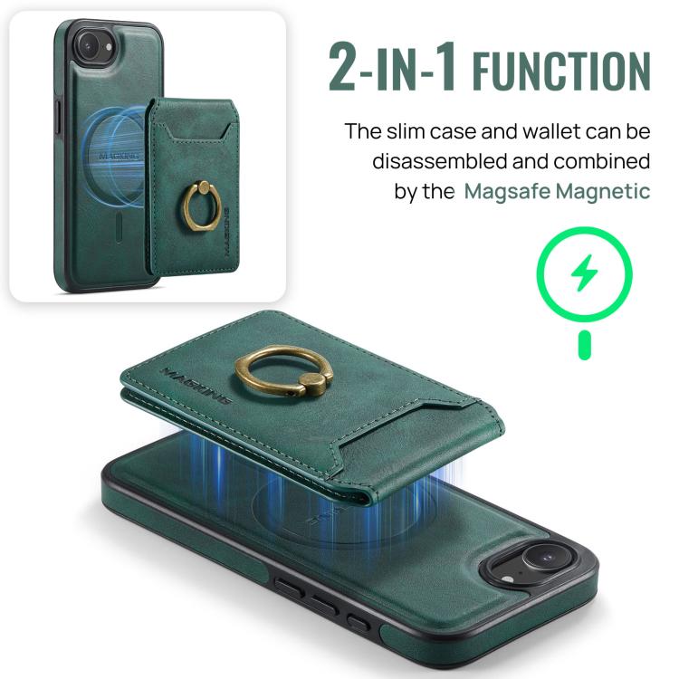 For iPhone 17e / 16e MAGKING K1 MagSafe Detachable Wallet RFID Back Cover Phone Case