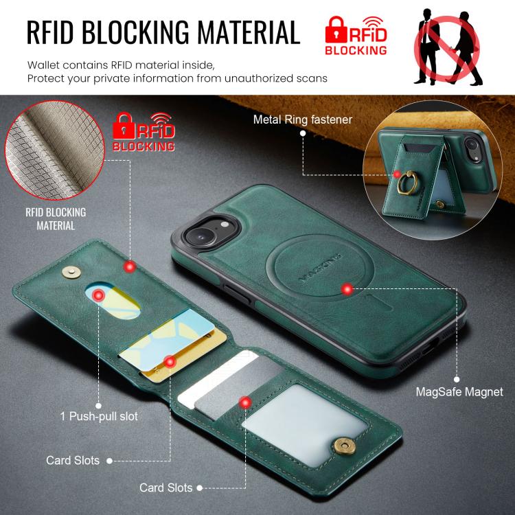For iPhone 17e / 16e MAGKING K1 MagSafe Detachable Wallet RFID Back Cover Phone Case