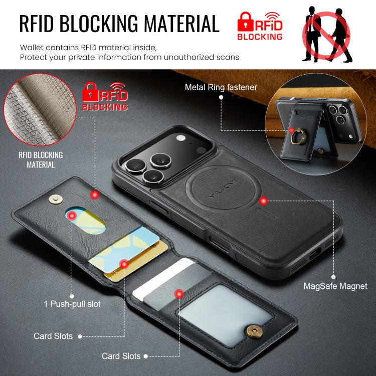 For iPhone 17 Pro Max MAGKING K1 MagSafe Detachable Wallet RFID Back Cover Phone Case