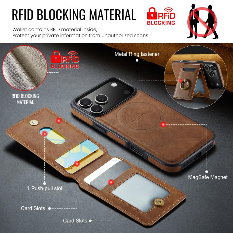 For iPhone 17 Pro Max MAGKING K1 MagSafe Detachable Wallet RFID Back Cover Phone Case