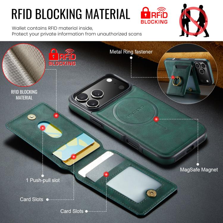 For iPhone 17 Pro Max MAGKING K1 MagSafe Detachable Wallet RFID Back Cover Phone Case