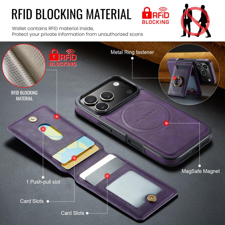 For iPhone 17 Pro MAGKING K1 MagSafe Detachable Wallet RFID Back Cover Phone Case