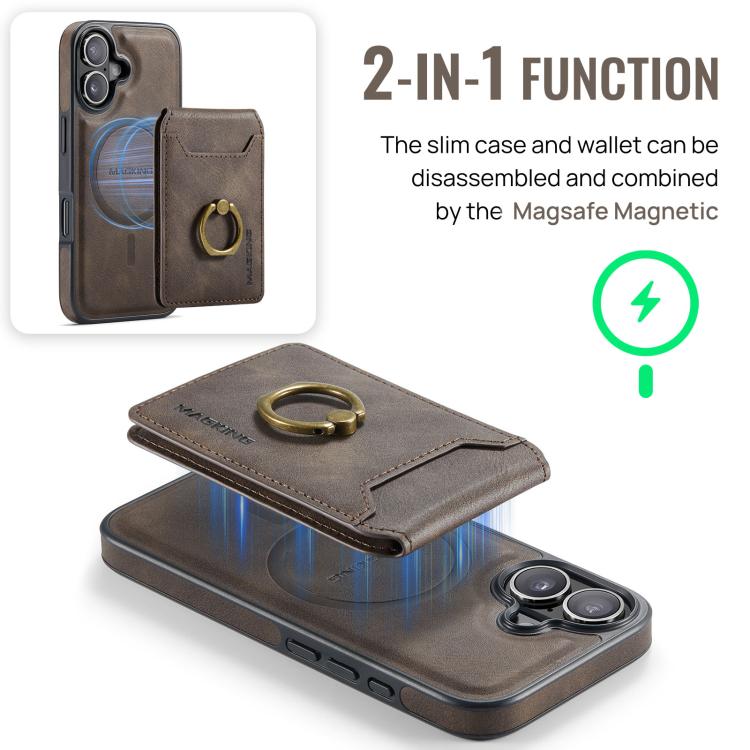 For iPhone 17 MAGKING K1 MagSafe Detachable Wallet RFID Back Cover Phone Case