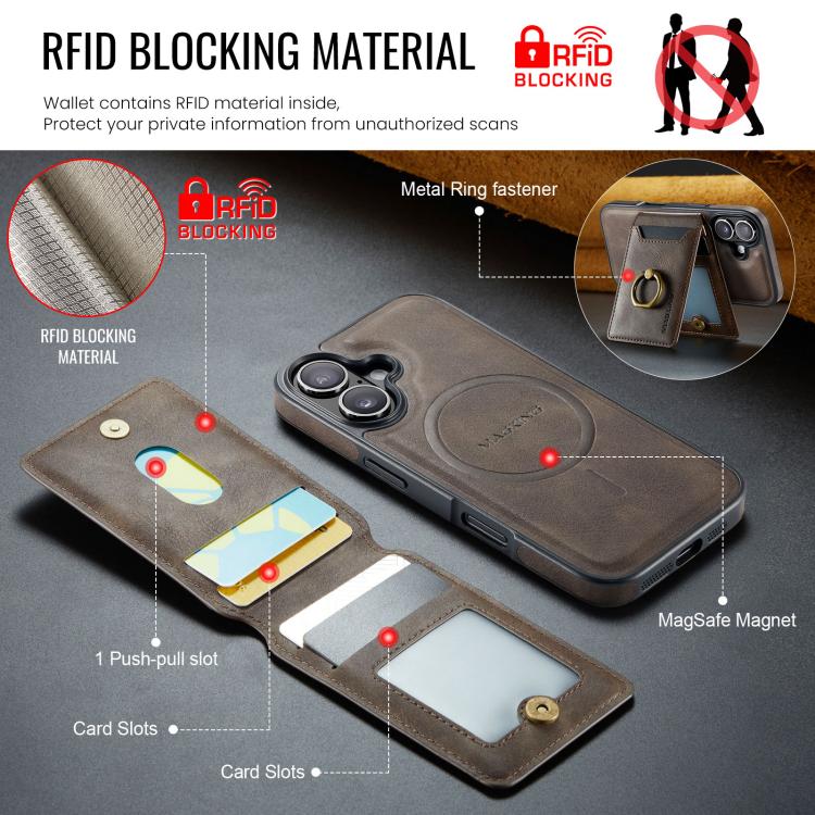 For iPhone 17 MAGKING K1 MagSafe Detachable Wallet RFID Back Cover Phone Case