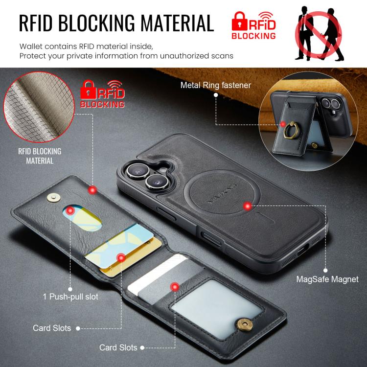 For iPhone 17 MAGKING K1 MagSafe Detachable Wallet RFID Back Cover Phone Case