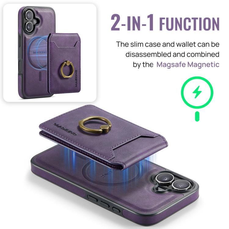 For iPhone 17 MAGKING K1 MagSafe Detachable Wallet RFID Back Cover Phone Case