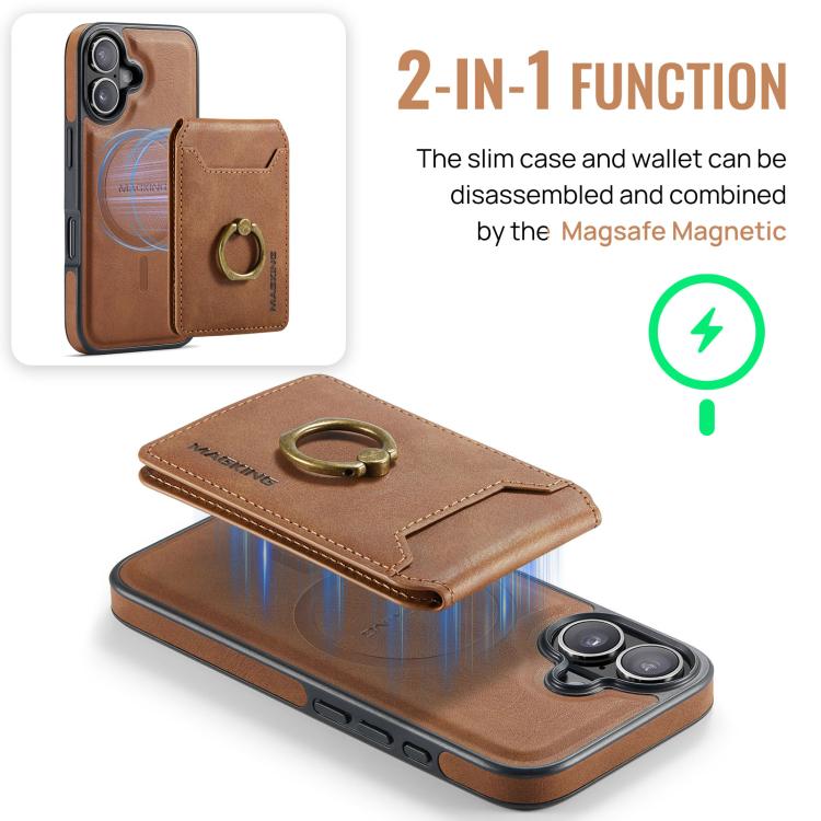 For iPhone 17 MAGKING K1 MagSafe Detachable Wallet RFID Back Cover Phone Case
