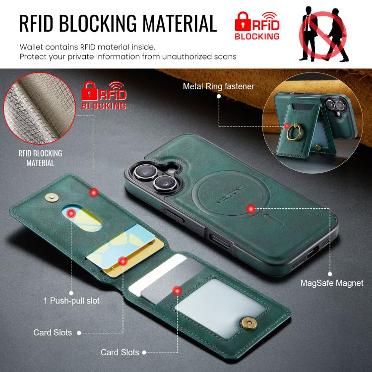 For iPhone 17 MAGKING K1 MagSafe Detachable Wallet RFID Back Cover Phone Case
