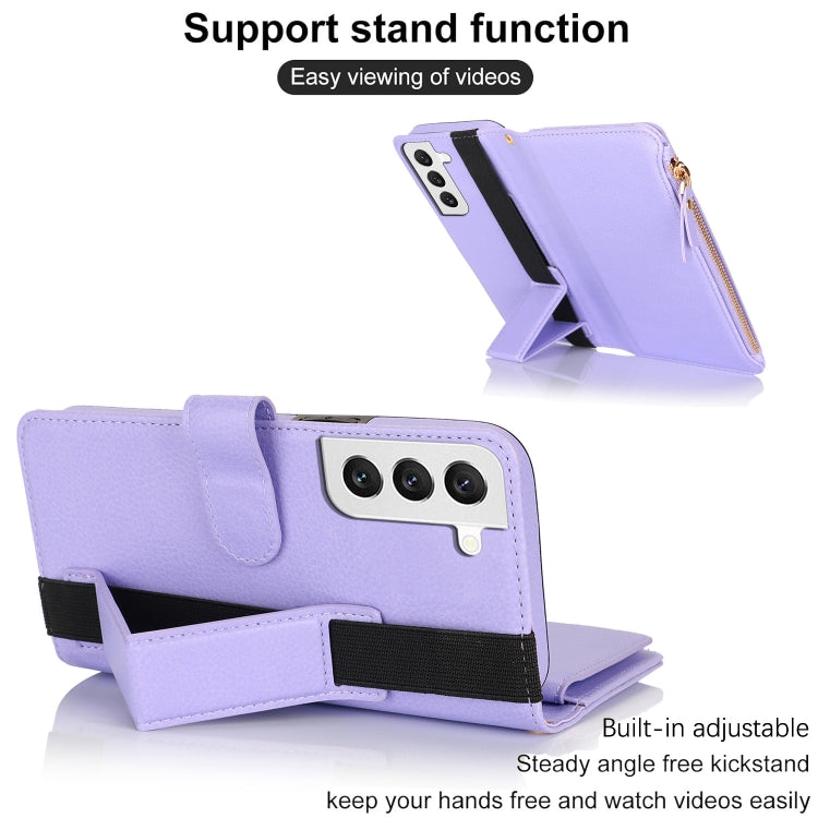 For Samsung Galaxy S21 FE 5G Wristband Holder Zipper Purse RFID Leather Phone Case