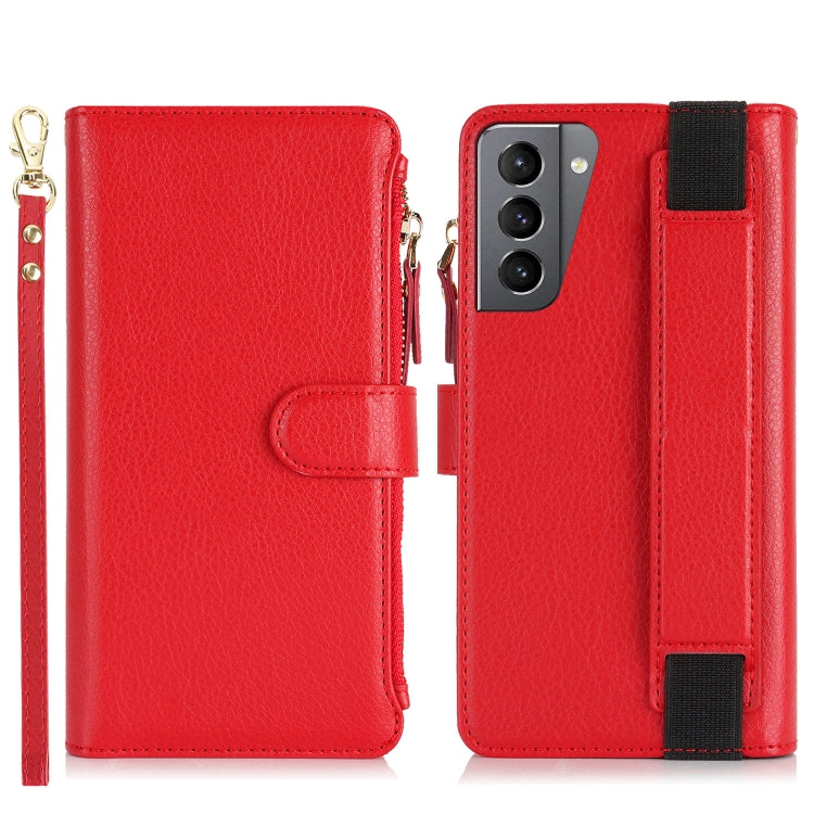 For Samsung Galaxy S21+ 5G Wristband Holder Zipper Purse RFID Leather Phone Case