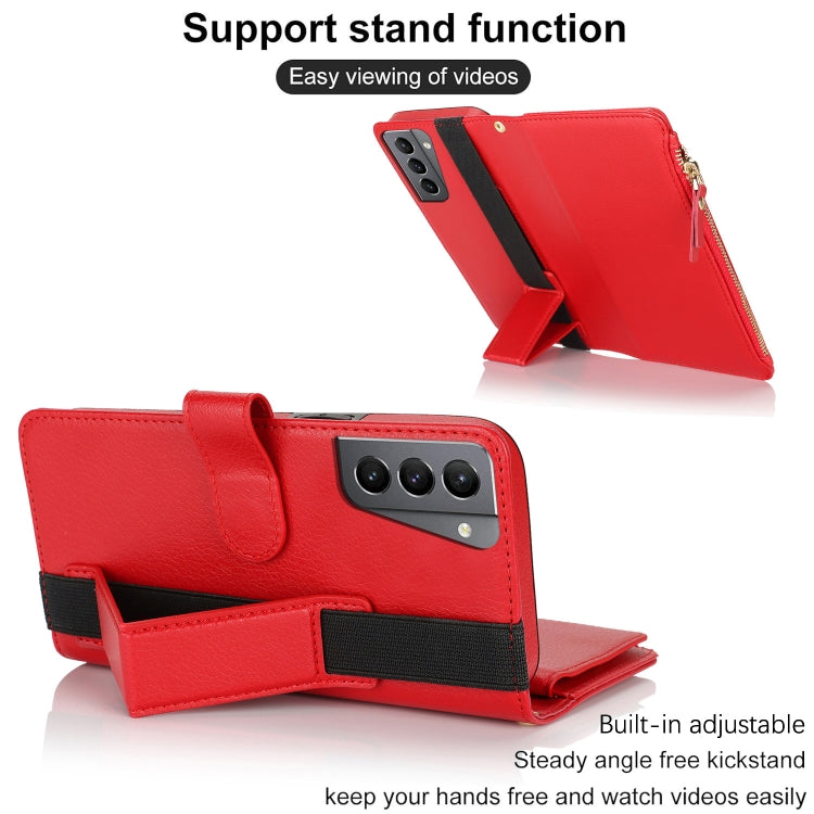 For Samsung Galaxy S21+ 5G Wristband Holder Zipper Purse RFID Leather Phone Case