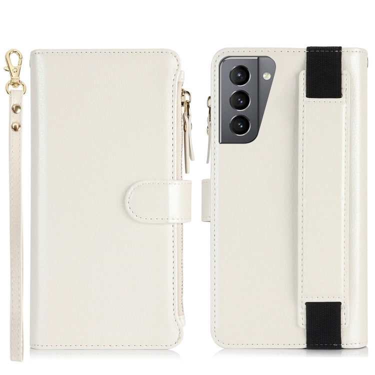For Samsung Galaxy S21+ 5G Wristband Holder Zipper Purse RFID Leather Phone Case