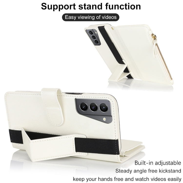 For Samsung Galaxy S21+ 5G Wristband Holder Zipper Purse RFID Leather Phone Case
