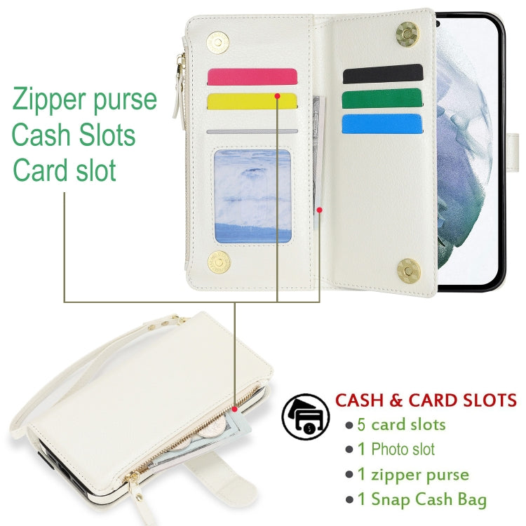 For Samsung Galaxy S21+ 5G Wristband Holder Zipper Purse RFID Leather Phone Case