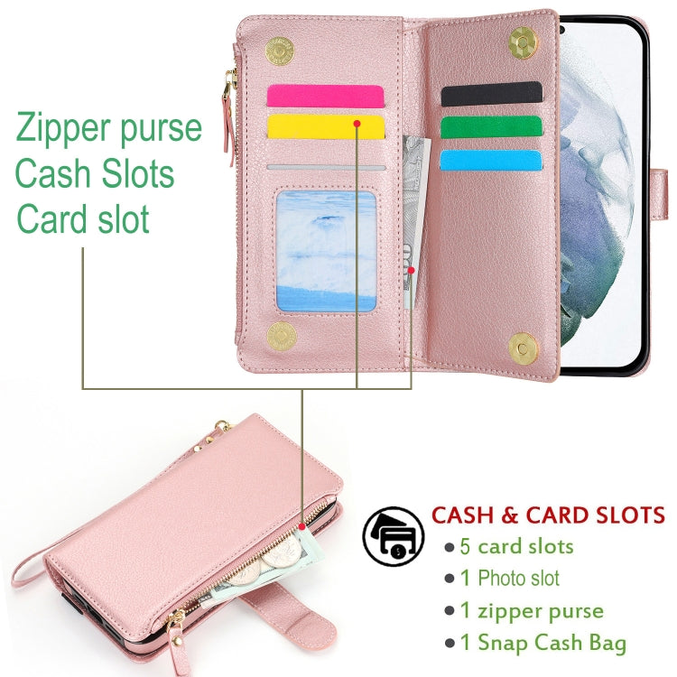 For Samsung Galaxy S21 Ultra 5G Wristband Holder Zipper Purse RFID Leather Phone Case