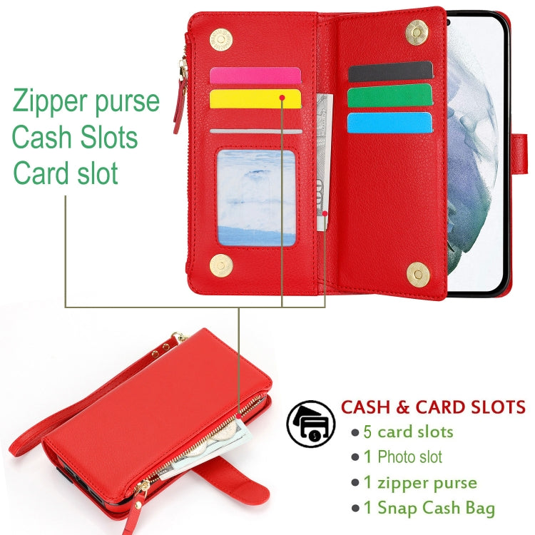 For Samsung Galaxy S22+ 5G Wristband Holder Zipper Purse RFID Leather Phone Case