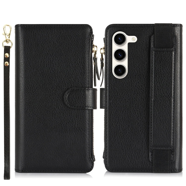 For Samsung Galaxy S23 5G Wristband Holder Zipper Purse RFID Leather Phone Case