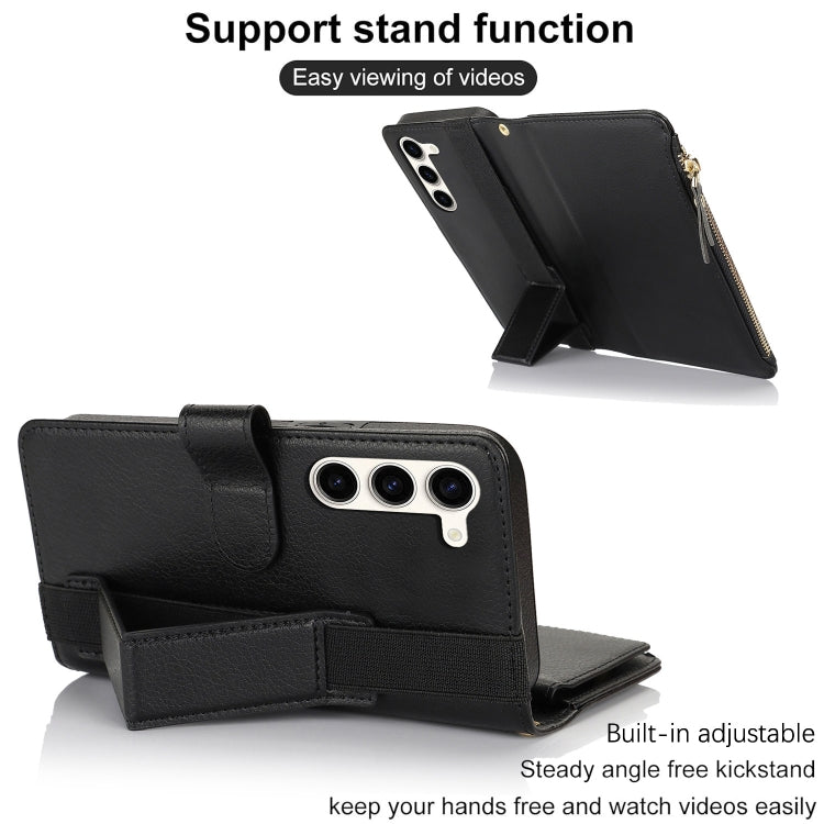 For Samsung Galaxy S23 5G Wristband Holder Zipper Purse RFID Leather Phone Case