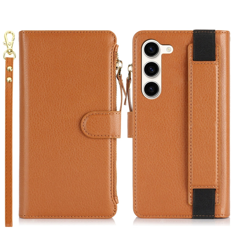 For Samsung Galaxy S23 5G Wristband Holder Zipper Purse RFID Leather Phone Case