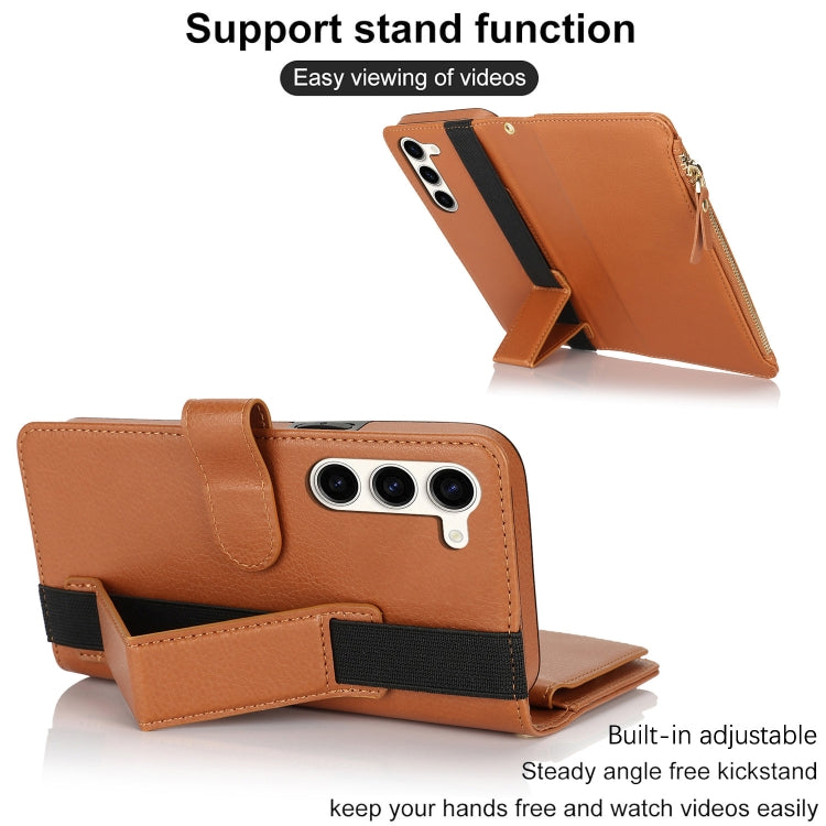 For Samsung Galaxy S23 5G Wristband Holder Zipper Purse RFID Leather Phone Case