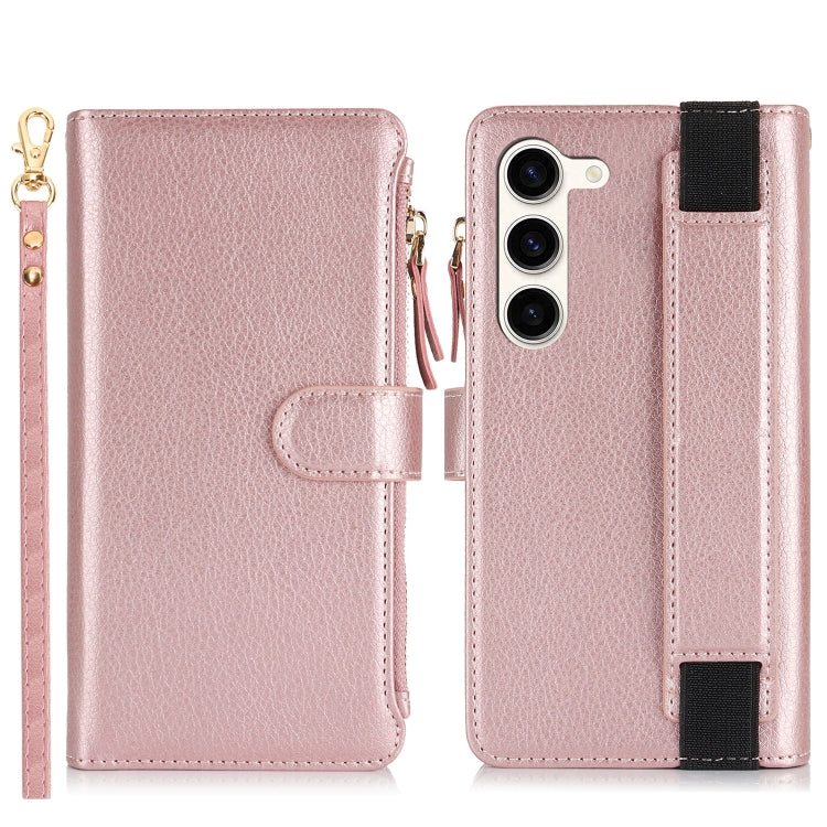 For Samsung Galaxy S23 5G Wristband Holder Zipper Purse RFID Leather Phone Case