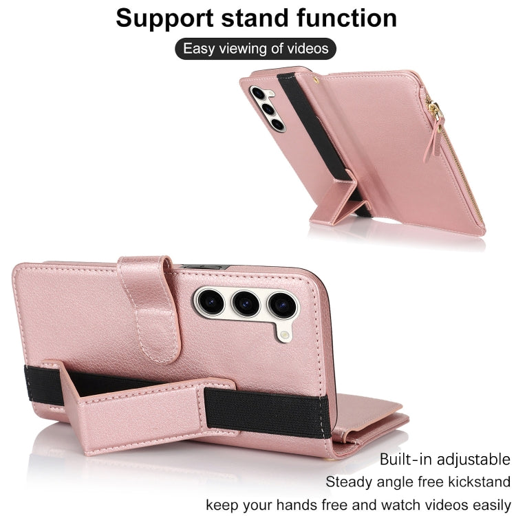 For Samsung Galaxy S23 5G Wristband Holder Zipper Purse RFID Leather Phone Case