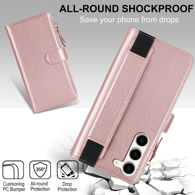 For Samsung Galaxy S23 5G Wristband Holder Zipper Purse RFID Leather Phone Case