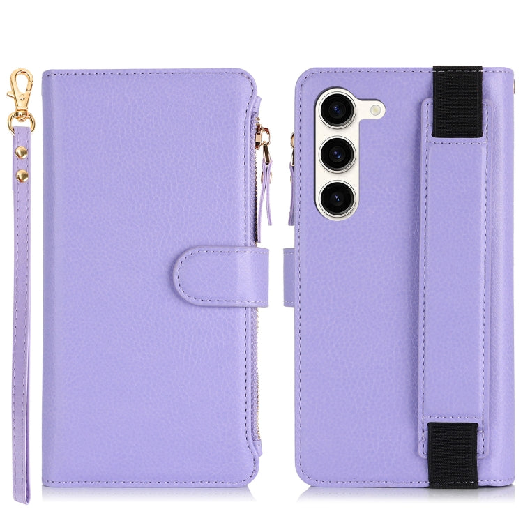 For Samsung Galaxy S23 5G Wristband Holder Zipper Purse RFID Leather Phone Case