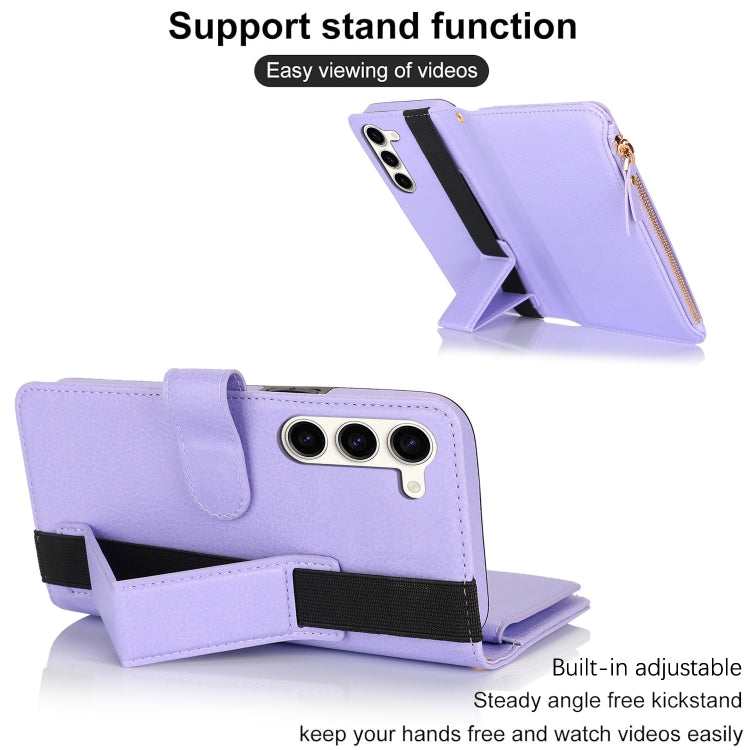 For Samsung Galaxy S23 5G Wristband Holder Zipper Purse RFID Leather Phone Case