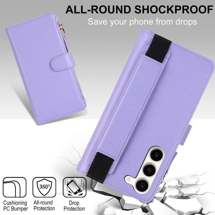 For Samsung Galaxy S23 5G Wristband Holder Zipper Purse RFID Leather Phone Case