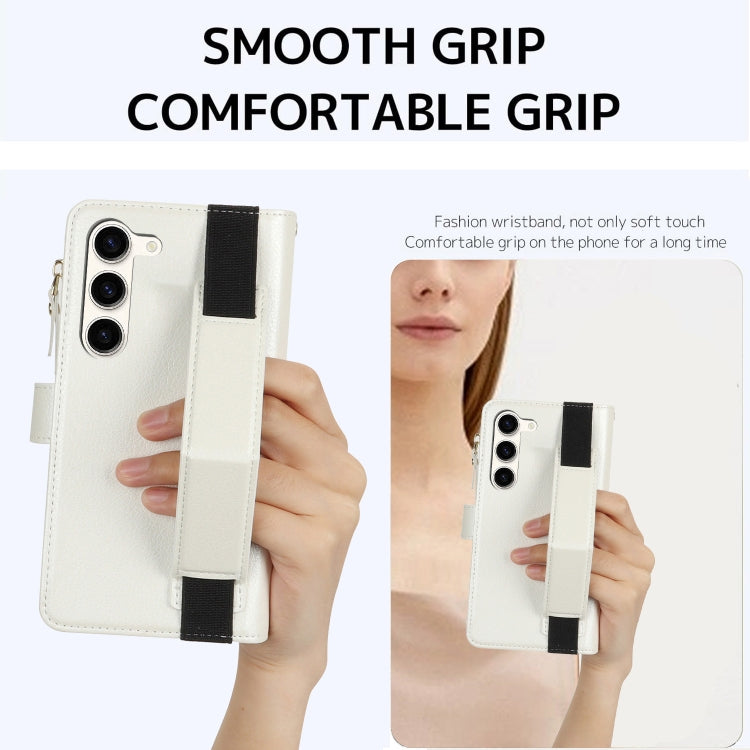For Samsung Galaxy S23 5G Wristband Holder Zipper Purse RFID Leather Phone Case