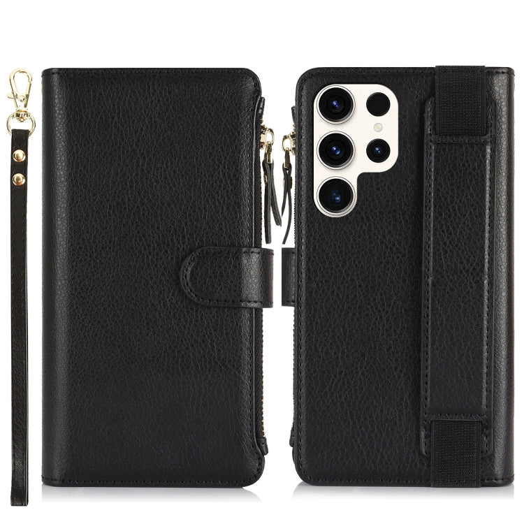 For Samsung Galaxy S23 Ultra 5G Wristband Holder Zipper Purse RFID Leather Phone Case