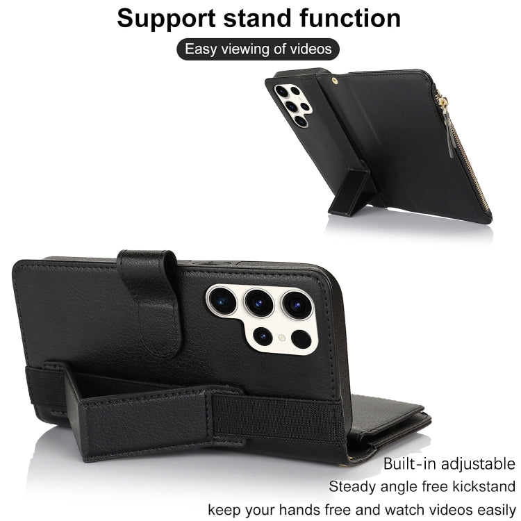 For Samsung Galaxy S23 Ultra 5G Wristband Holder Zipper Purse RFID Leather Phone Case