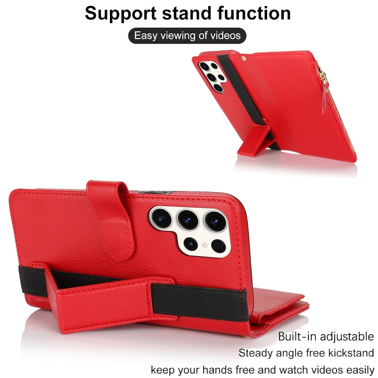 For Samsung Galaxy S23 Ultra 5G Wristband Holder Zipper Purse RFID Leather Phone Case