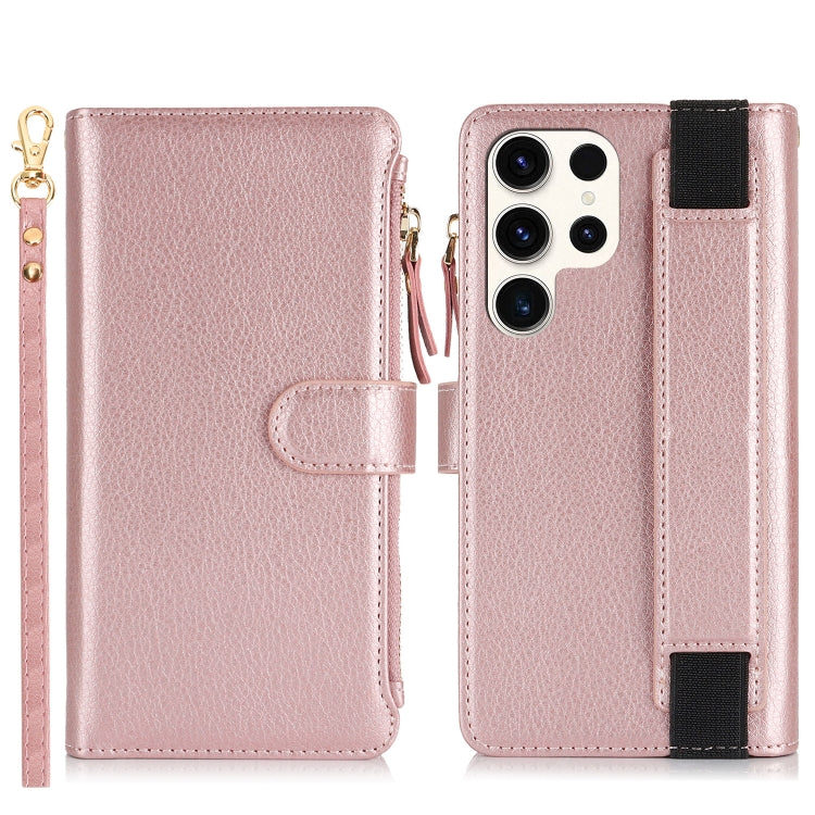 For Samsung Galaxy S23 Ultra 5G Wristband Holder Zipper Purse RFID Leather Phone Case