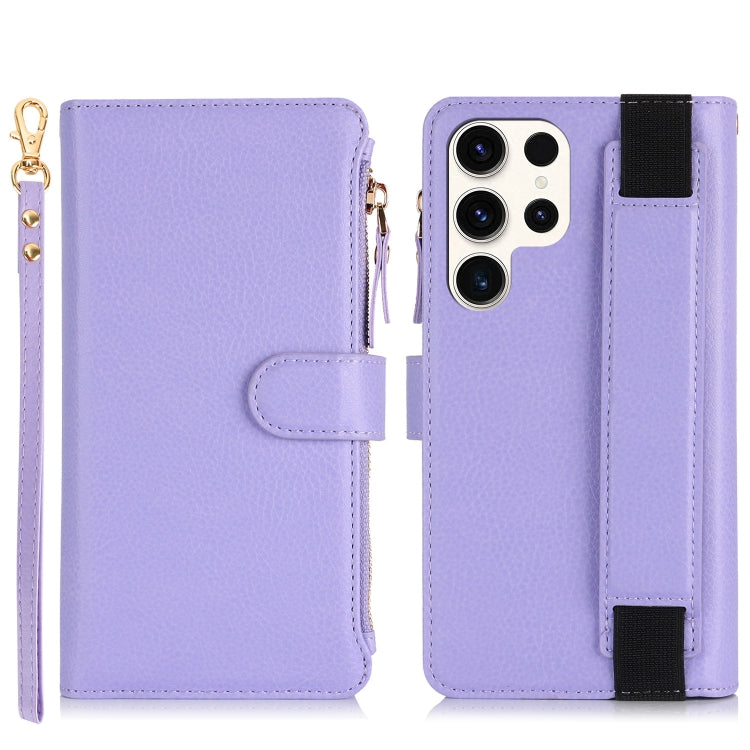 For Samsung Galaxy S23 Ultra 5G Wristband Holder Zipper Purse RFID Leather Phone Case