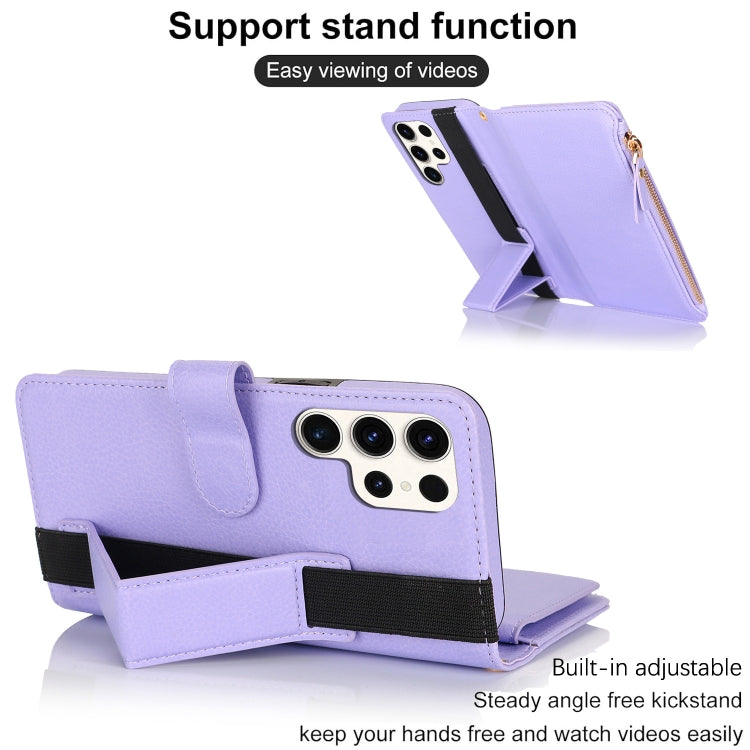 For Samsung Galaxy S23 Ultra 5G Wristband Holder Zipper Purse RFID Leather Phone Case