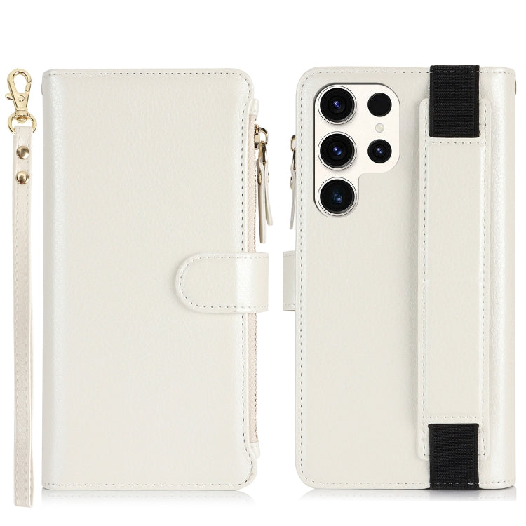 For Samsung Galaxy S23 Ultra 5G Wristband Holder Zipper Purse RFID Leather Phone Case