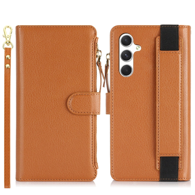 For Samsung Galaxy S24 5G Wristband Holder Zipper Purse RFID Leather Phone Case