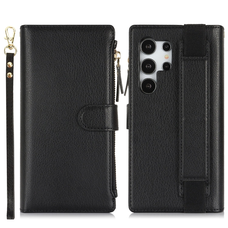 For Samsung Galaxy S24 Ultra 5G Wristband Holder Zipper Purse RFID Leather Phone Case