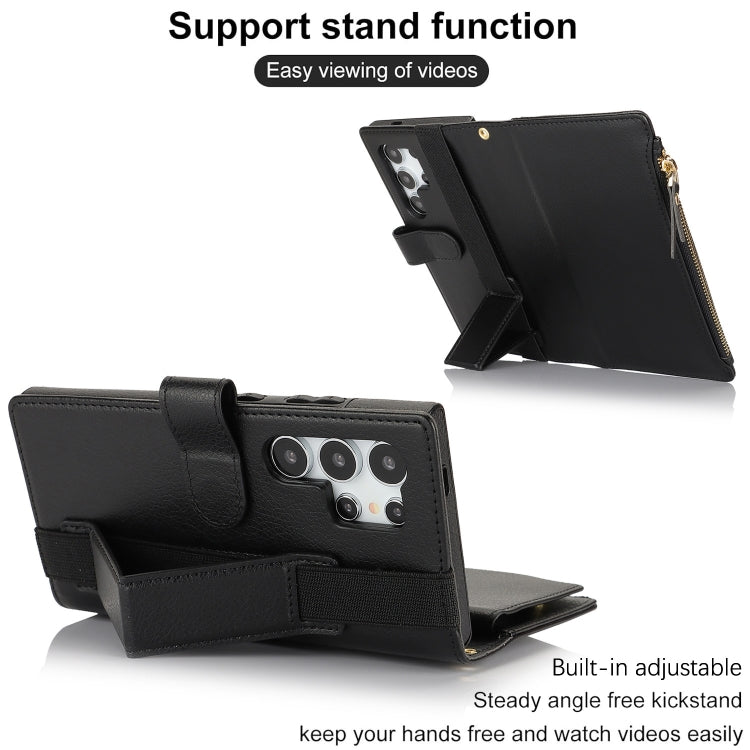 For Samsung Galaxy S24 Ultra 5G Wristband Holder Zipper Purse RFID Leather Phone Case