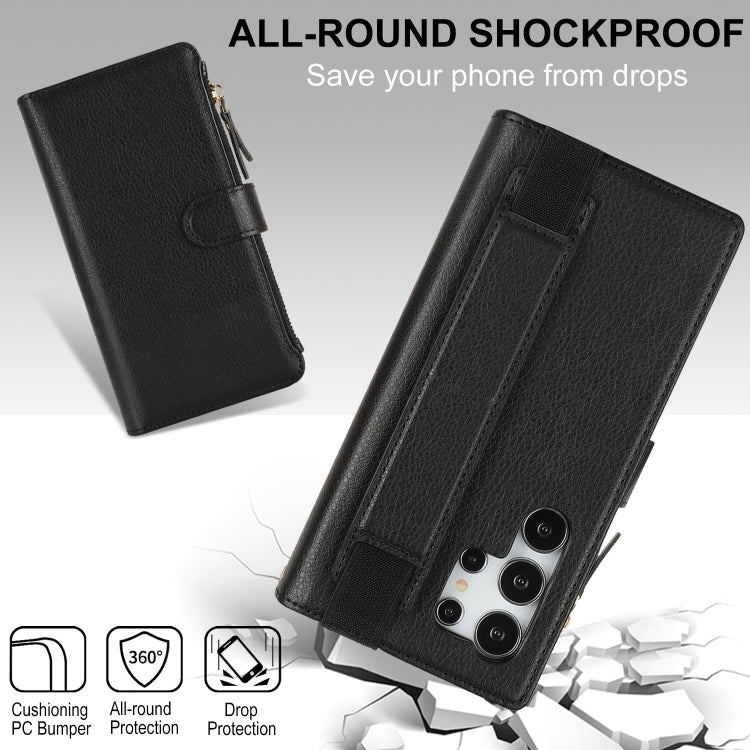 For Samsung Galaxy S24 Ultra 5G Wristband Holder Zipper Purse RFID Leather Phone Case