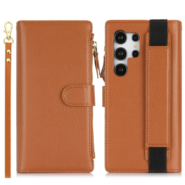For Samsung Galaxy S24 Ultra 5G Wristband Holder Zipper Purse RFID Leather Phone Case