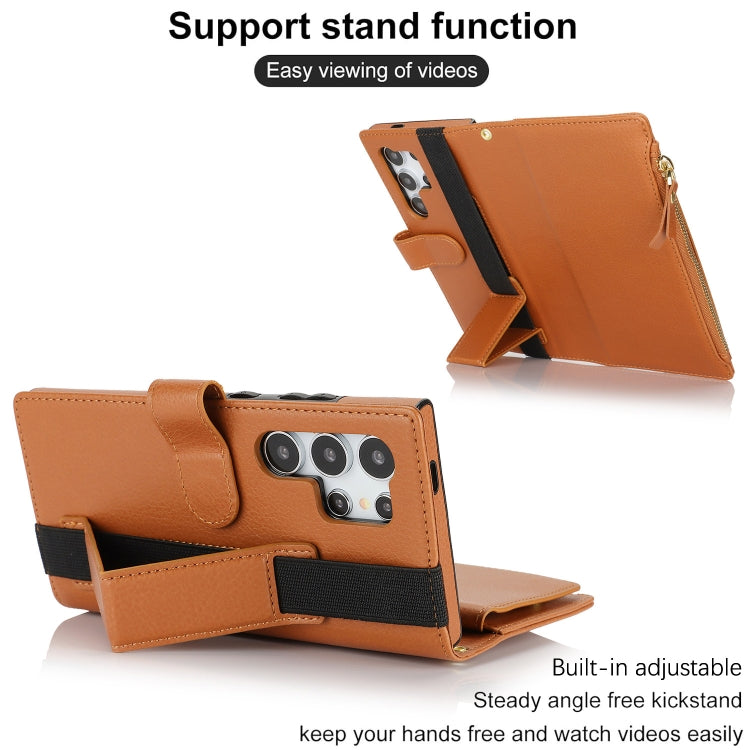 For Samsung Galaxy S24 Ultra 5G Wristband Holder Zipper Purse RFID Leather Phone Case