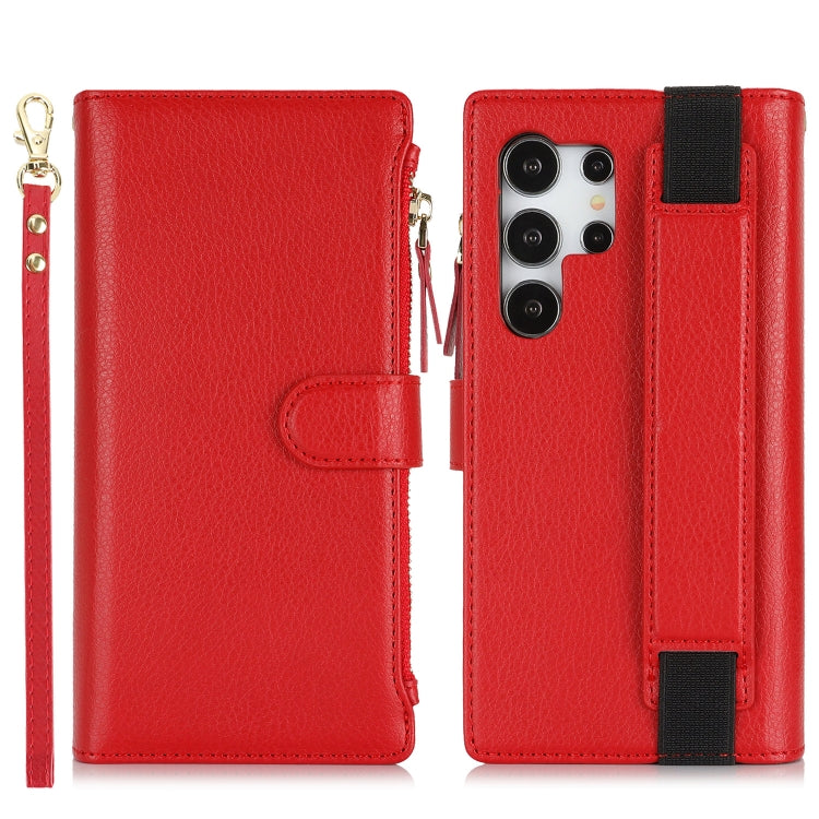 For Samsung Galaxy S24 Ultra 5G Wristband Holder Zipper Purse RFID Leather Phone Case