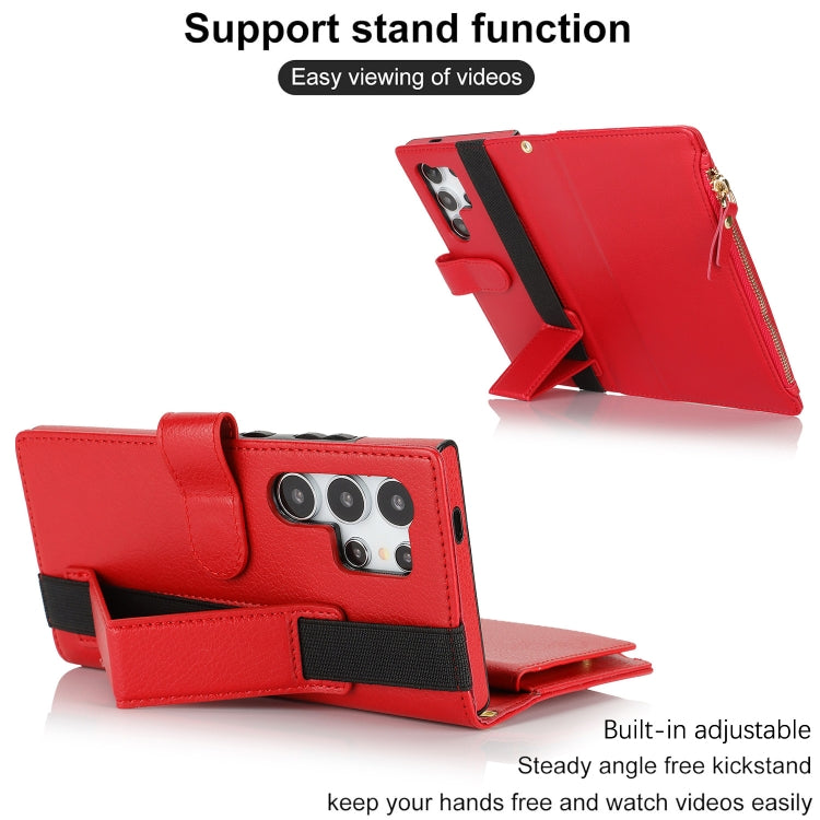 For Samsung Galaxy S24 Ultra 5G Wristband Holder Zipper Purse RFID Leather Phone Case