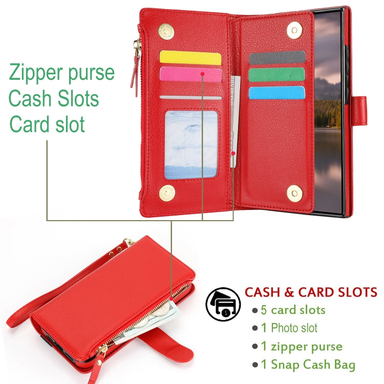 For Samsung Galaxy S24 Ultra 5G Wristband Holder Zipper Purse RFID Leather Phone Case