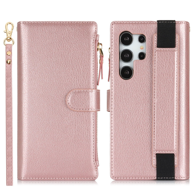 For Samsung Galaxy S24 Ultra 5G Wristband Holder Zipper Purse RFID Leather Phone Case