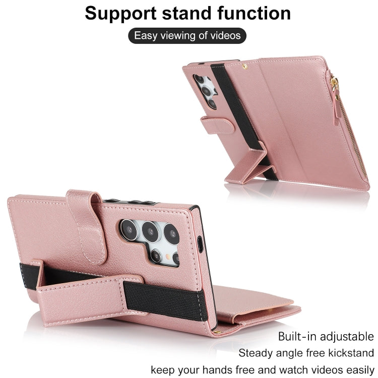 For Samsung Galaxy S24 Ultra 5G Wristband Holder Zipper Purse RFID Leather Phone Case